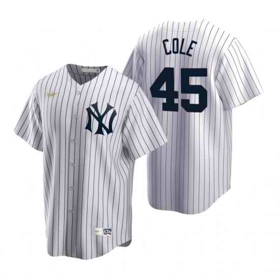 Mens Nike New York Yankees 45 Gerrit Cole White Cooperstown Collection Home Stitched Baseball Jersey